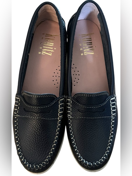 Kunitz Shoes - Ladies Navy Leather Wedge Loafers size 40